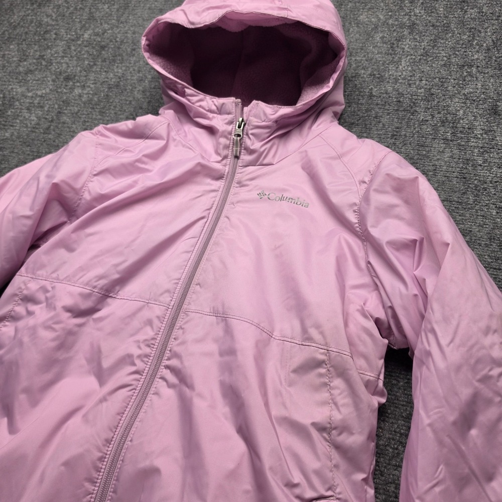 Columbia Girls Large 14/16 Pink Fleece Lined Hooded Rain Jacket Windbreaker